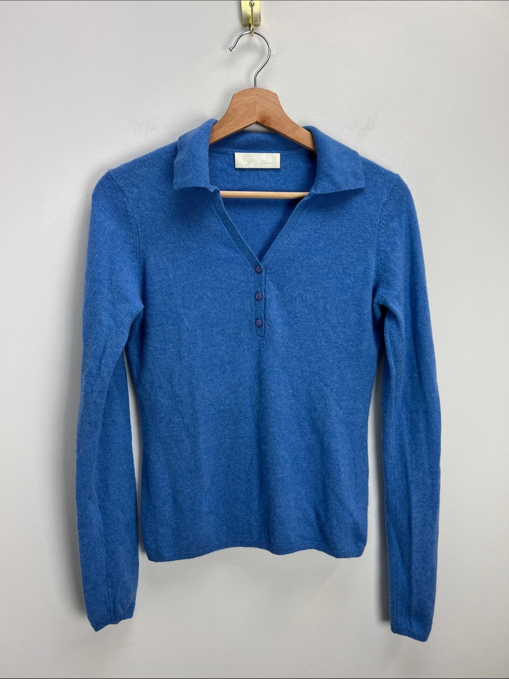 Geneva Cashmere Sweater V Neck Polo Collar Blue Womens XS / S Quiet Luxury